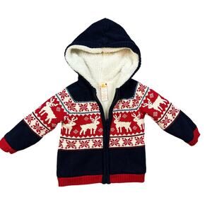 Sam & Jo Fair Isle Cardigan Sweater Zip Up Hoodie Jacket 2T Christmas Sherpa